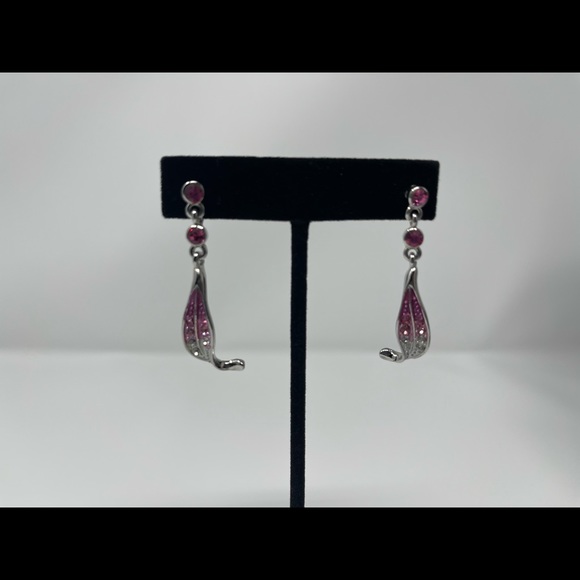 Rose Pink Gemstone and Silver-Toned Statement Necklace/Earring set. New, no tags - Picture 6 of 7